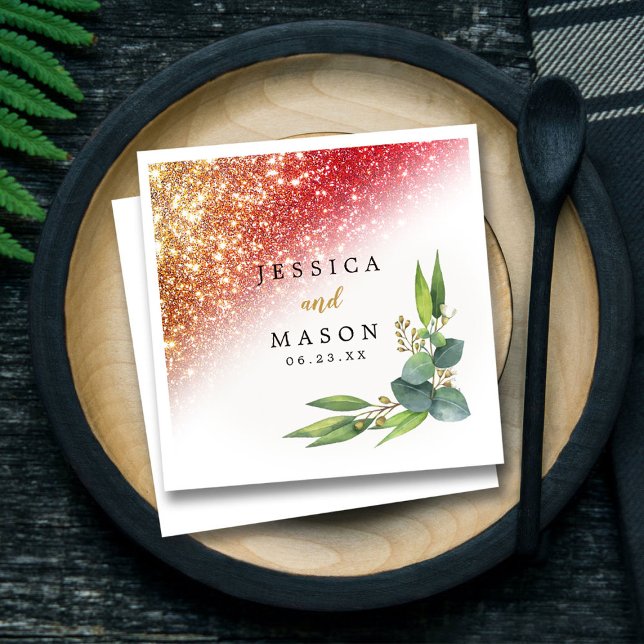 Guardanapo De Papel Coquetel de Casamento Eucalyptus Sparkly Glitter (Criador carregado)