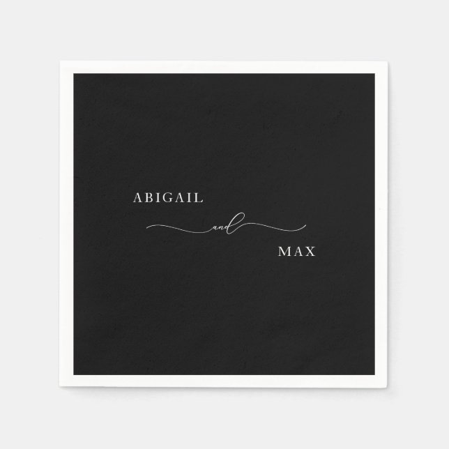 Guardanapo De Papel Coquetel de Casamento Personalizado Preto Elegânci (Frente)