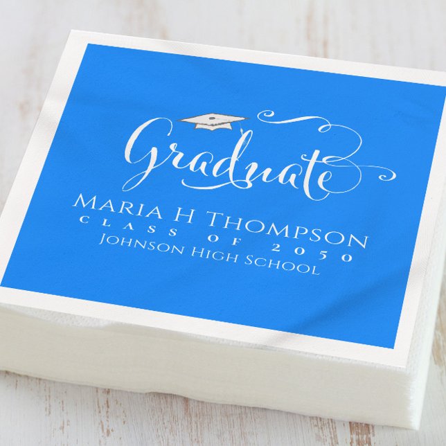 Guardanapo De Papel Coquetel de festa de formatura Blue Script Mortarb (Criador carregado)