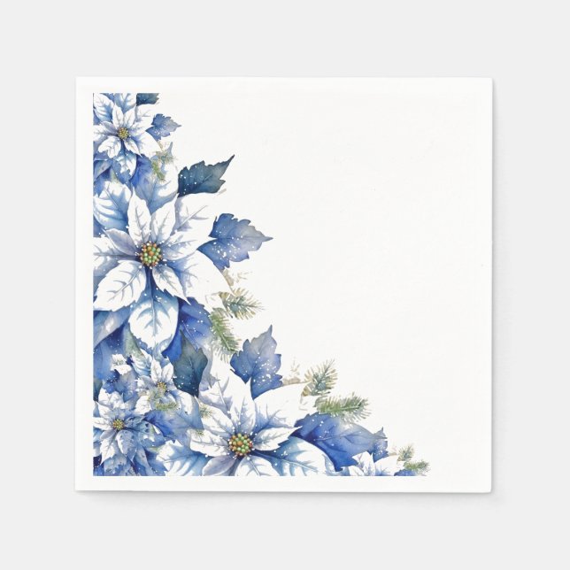 Guardanapo De Papel Coquetel de Poinsettia Azul Elegante (Frente)