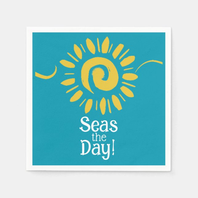 Guardanapo De Papel Coquetel do Dia do Mar Branco Amarelo Sun (Frente)