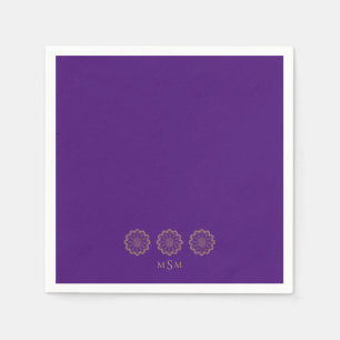 Guardanapo De Papel Coquetel Hindu Roxo e Monograma Dourado