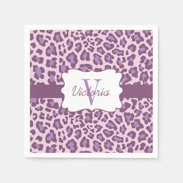 Guardanapo De Papel Coquetel Lavanda Púrpura do Leopardo Personalizado (Frente)