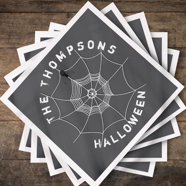 Guardanapo De Papel Coquetel Personalizado de Festa com Teia de Aranha (Personalized Halloween napkins with spider web and family name.)