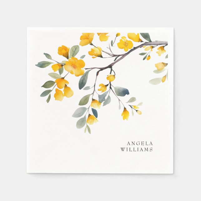 Guardanapo De Papel Coquetel Personalizado Floral Amarelo (Frente)
