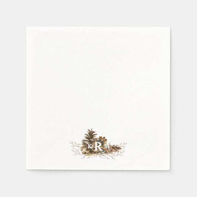 Guardanapo De Papel Coquetel Pine Cone Monograma (Frente)