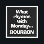 Guardanapo De Papel Coquetel Preto Bourbon Divertido<br><div class="desc">O que rima com segunda-feira... Guardanapos de papel preto e branco com bourbon divertido são um presente divertido para amigos, Dia dos Pais, festa de solteiro ou despedida de solteira, presente de mudança, presente para abastecer o bar, presente para padrinhos, presente para damas de honra, ideia de presente para o...</div>