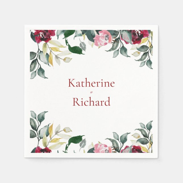 Guardanapo De Papel Coquetel Rosa de Casamento de Água Vermelha (Frente)