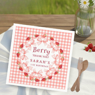Guardanapo De Papel Coquette Berry Primeiro Aniversário Xadrez Vermelh