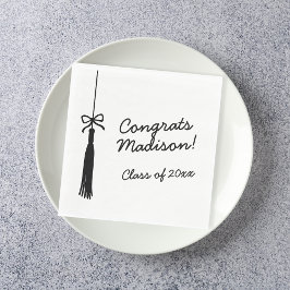 Guardanapo De Papel Coquette Bow Grad Tassel Black & White Graduation