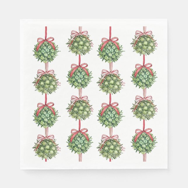 Guardanapo De Papel Coquette Mistletoe Watercolor Christmas Napkins (Frente)