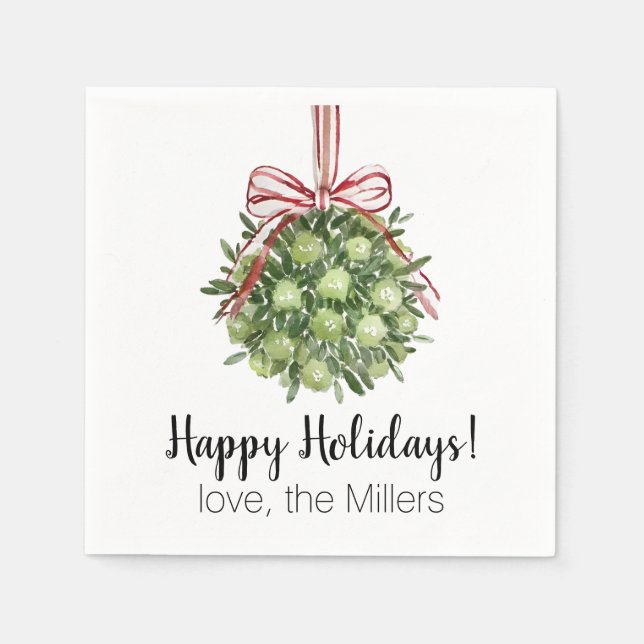 Guardanapo De Papel Coquette Mistletoe Watercolor Christmas Napkins (Frente)