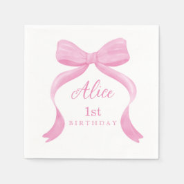 Guardanapo De Papel Coquette Pink Bow First Birthday Napkins