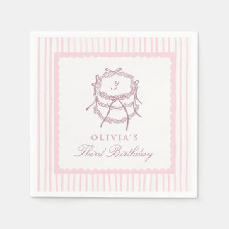 Guardanapo De Papel Coquette Pink Striped Birthday Party Napkins