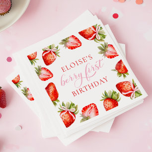 Guardanapo De Papel Coquette Strawberry Arco Berry Primeiro Aniversári