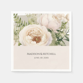 Guardanapo De Papel Cor d'água do Buquê de Flor Branco Elegante