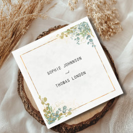 Guardanapo De Papel Cor d'água do eucalipto verde e dourado