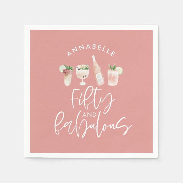 Guardanapo De Papel Cor d'água rosada 50 e fabuloso aniversário (Frente)