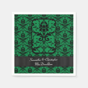 Guardanapo De Papel Cor damasco de casamento preto e verde