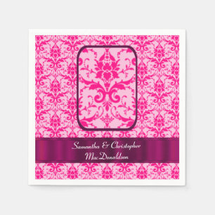 Guardanapo De Papel Cor damasco de casamento rosa brilhante