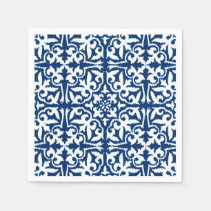 Guardanapo De Papel Cor damasco de Ikat - azuis cobaltos e branco