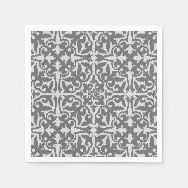 Guardanapo De Papel Cor damasco de Ikat - Cinza leve e média (Frente)