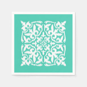 Guardanapo De Papel Cor damasco Ikat - azul-pavão e branco