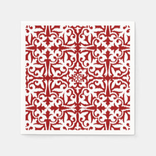 Guardanapo De Papel Cor damasco Ikat - Vermelho Escuro e Branco