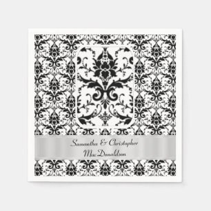 Guardanapo De Papel Cor damasco preto e branco do casamento
