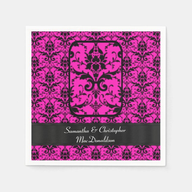 Guardanapo De Papel Cor damasco rosa preto e fuchsia (Frente)