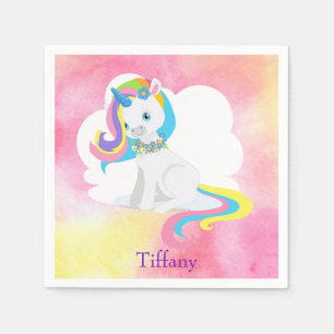Guardanapo De Papel Cor de fundo rosa-d-água bonito branco Unicorn