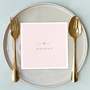 Guardanapo De Papel Cor-de-rosa-branco monograma Elegante Dourado Mi