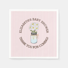 Guardanapo De Papel Cor-de-rosa e branco com Chá de fraldas Mason Jar