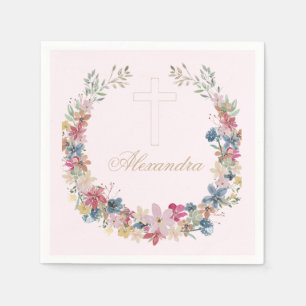 Guardanapo De Papel Cor Dourada das Flores de Campo Bonito Religiosas
