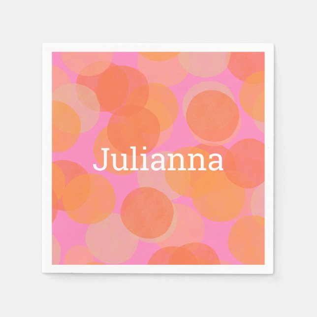 Guardanapo De Papel Cor Laranja Coca Círculos Geométricos Modernos (Frente)