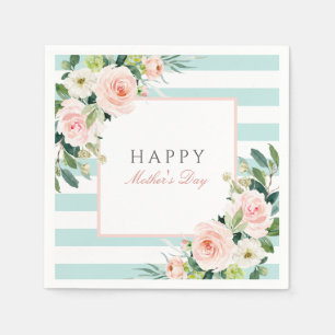 Guardanapo De Papel Cora floral cor-de-rosa e listra o dia das mães