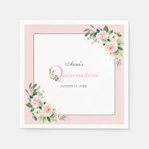 Guardanapo De Papel Cora o aniversário floral de Quinceanera da