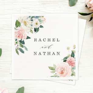 Guardanapo De Papel Cora o casamento floral da aguarela branca da flor