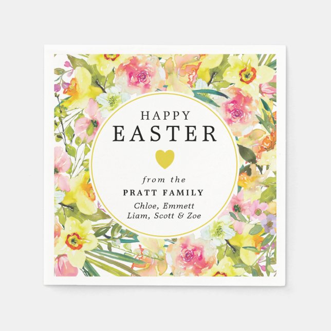 Guardanapo De Papel Coração Amarelo felz pascoa Daffodil (Frente)