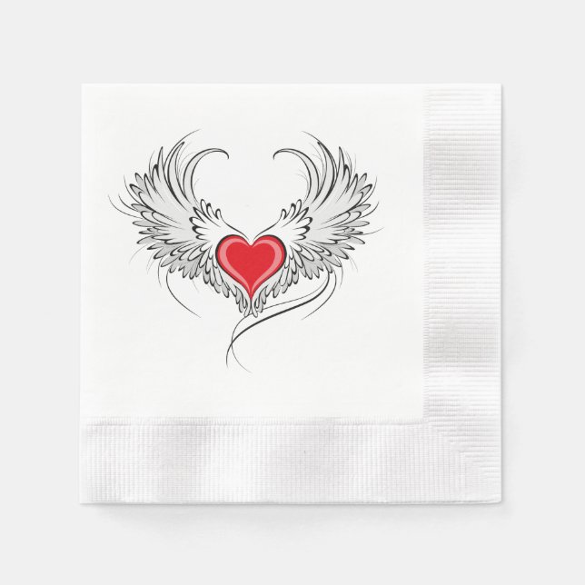 Guardanapo De Papel Coração Anjo Vermelho com asas (Frente)