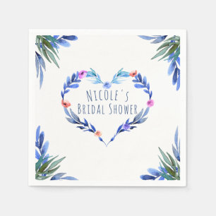 Guardanapo De Papel Coração Azul Brilhante de Aquarela Floral Glam Ele