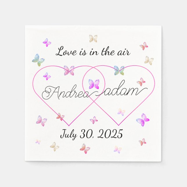 Guardanapo De Papel coração das borboletas voadoras modernas (Frente)