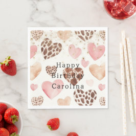 Guardanapo De Papel Coração de Animal de Creme Rosa Brilho Dourado Ani