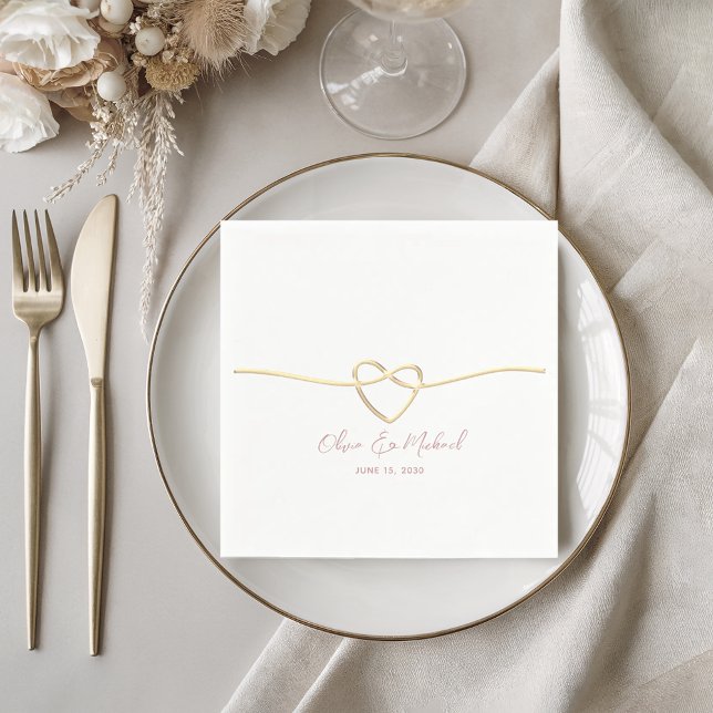 Guardanapo De Papel Coração de Corda Dourada Romântico para Casamento (Criador carregado)