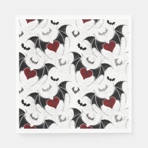 Guardanapo De Papel Coração de Halloween com asas de morcego preto