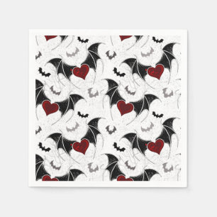 Guardanapo De Papel Coração de Halloween com asas de morcegos pretos