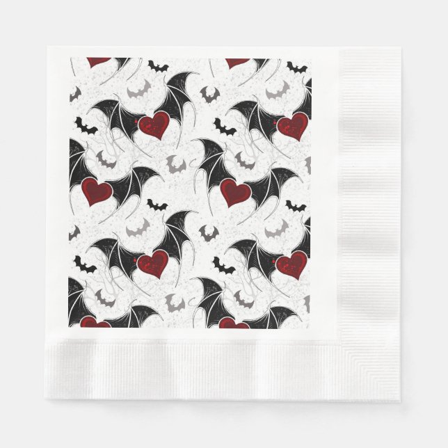 Guardanapo De Papel Coração de Halloween com asas de morcegos pretos (Frente)