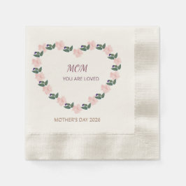 Guardanapo De Papel "Coração de Peônia em Aquarela Mãe Você é Amada"