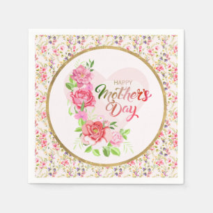 Guardanapo De Papel Coração de Rosa Elegante Festa Feliz Dia das Mães