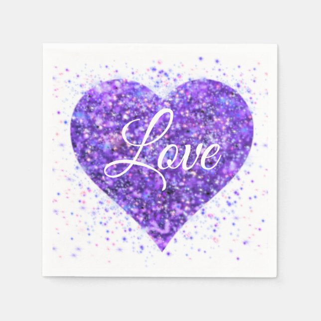 Guardanapo De Papel Coração espumante púrpura, namorados brilhante de  (Frente)